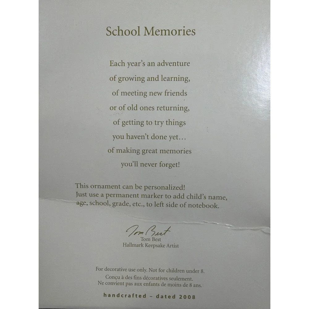 Hallmark Keepsake 2008 School‎ Memories Photo Holder Ornament Notebook